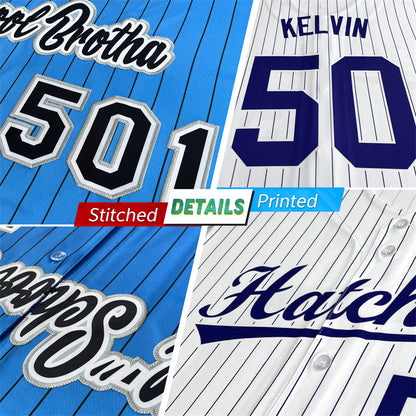 Custom Royal Aqua-White Stripe Fashion Authentic Baseball Jersey