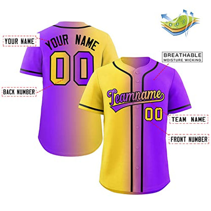 Custom Purple Gold-Black Gradient Fashion Authentic Baseball Jersey