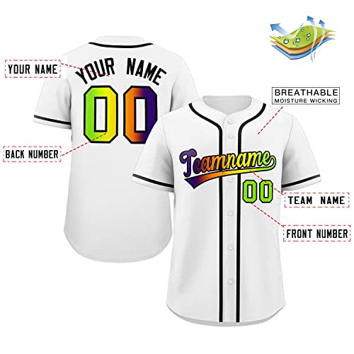 Custom White Neon Green-Purple Gradient Fashion Authentic Baseball Jersey