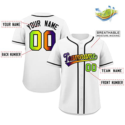 Custom White Neon Green-Purple Gradient Fashion Authentic Baseball Jersey