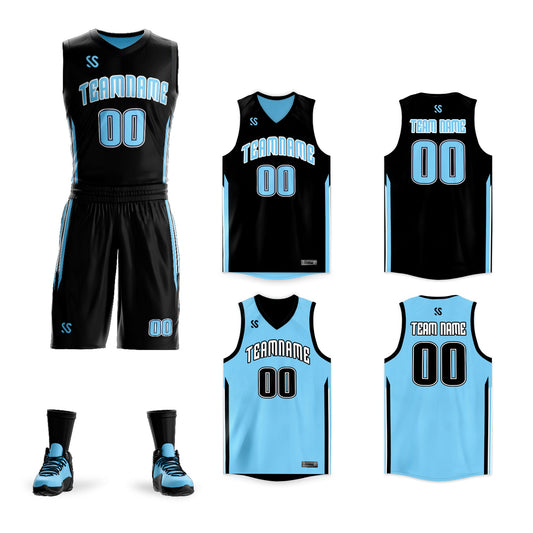 Custom Black Blue Double Side Sets Design Sportswear Basketball Jersey