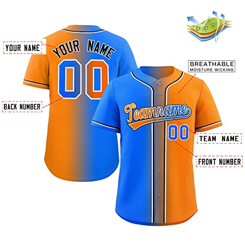 Custom Orange Powder Blue-Black Gradient Fashion Authentic Baseball Jersey