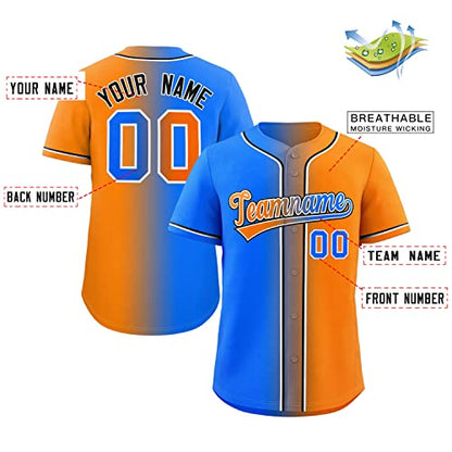 Custom Orange Powder Blue-Black Gradient Fashion Authentic Baseball Jersey