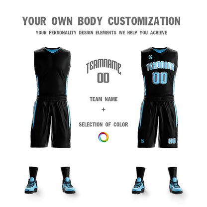 Custom Black Blue Double Side Sets Design Sportswear Basketball Jersey