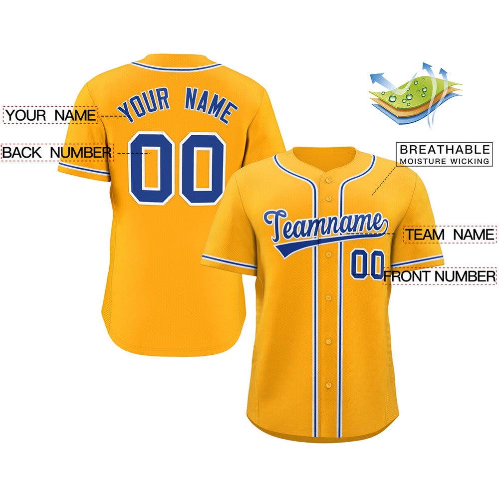 Custom Yellow White-Royal Classic Style Authentic Baseball Jersey