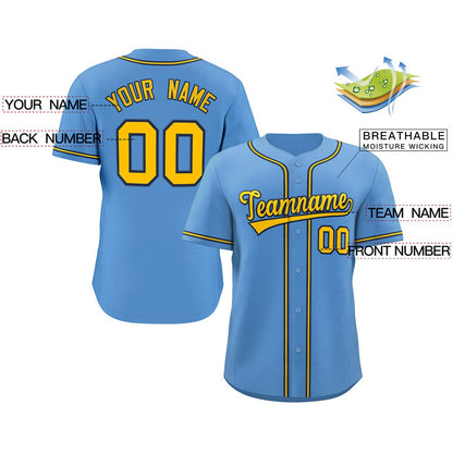 Custom Light Blue Gold-Navy Classic Style Authentic Baseball Jersey