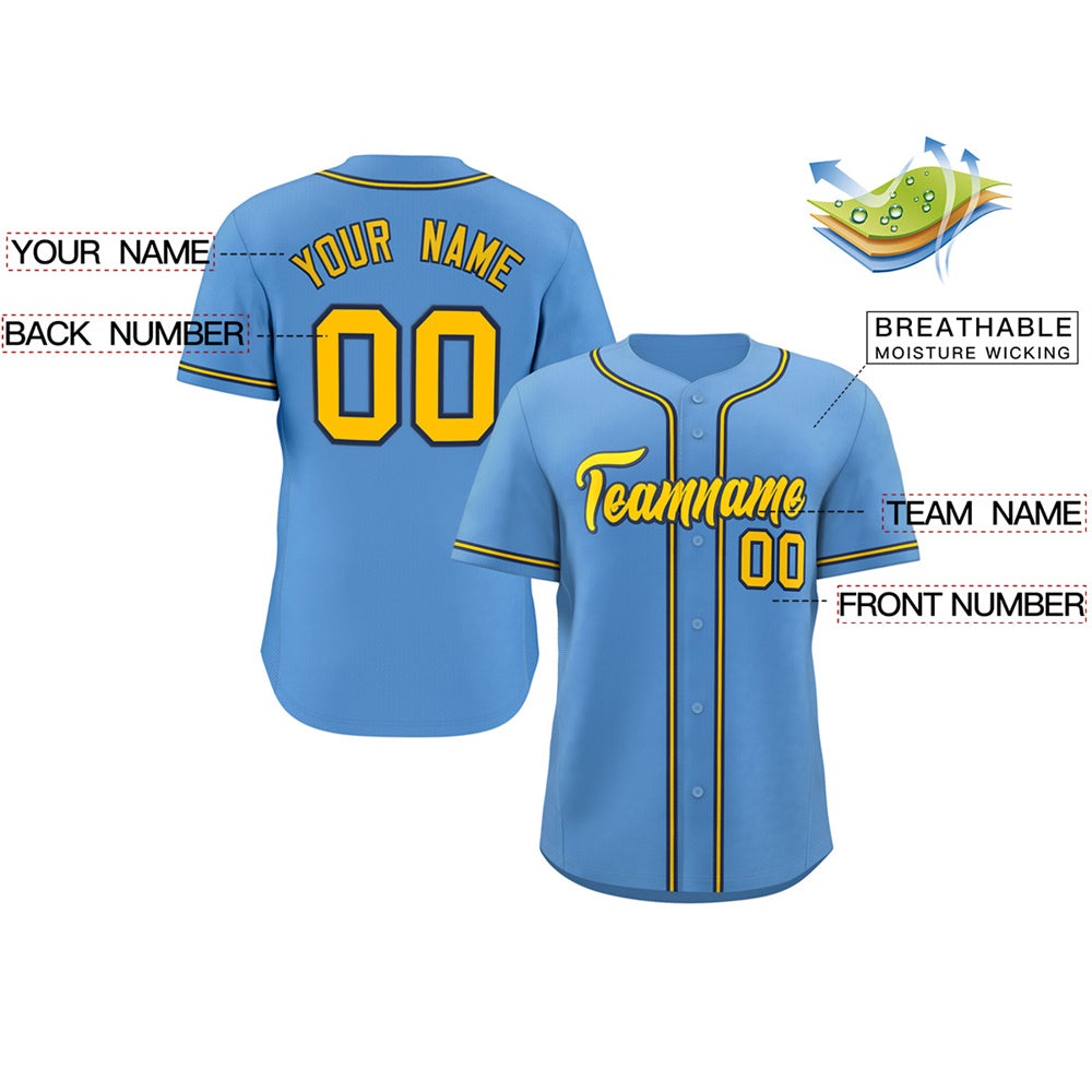 Custom Light Blue Yellow-Navy Classic Style Personalized Authentic Baseball Jersey