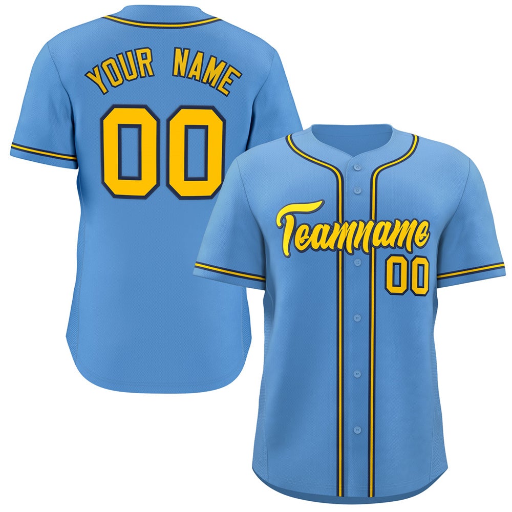 Custom Light Blue Yellow-Navy Classic Style Personalized Authentic Baseball Jersey