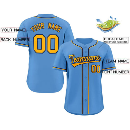 Custom Light Blue Yellow-Navy Classic Style Authentic Baseball Jersey