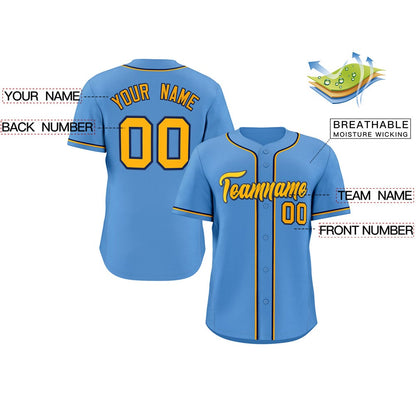 Custom Light Blue Yellow-Navy Classic Style Authentic Baseball Jersey