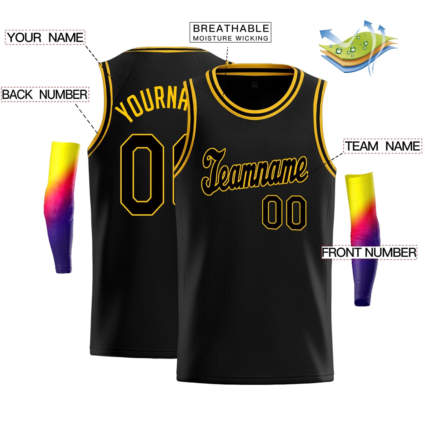 Custom Black Black-Yellow Classic Tops Sport Game Basketball Jersey