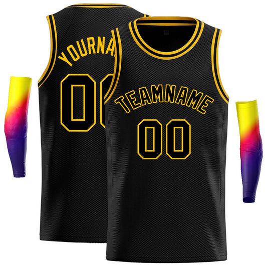 Custom Black Black-Yellow Classic Tops Casual Basketball Jersey