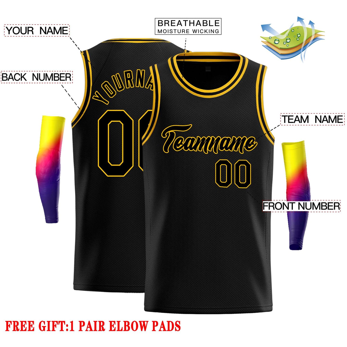 Custom Black Black-Yellow Classic Tops Casual Basketball Jersey