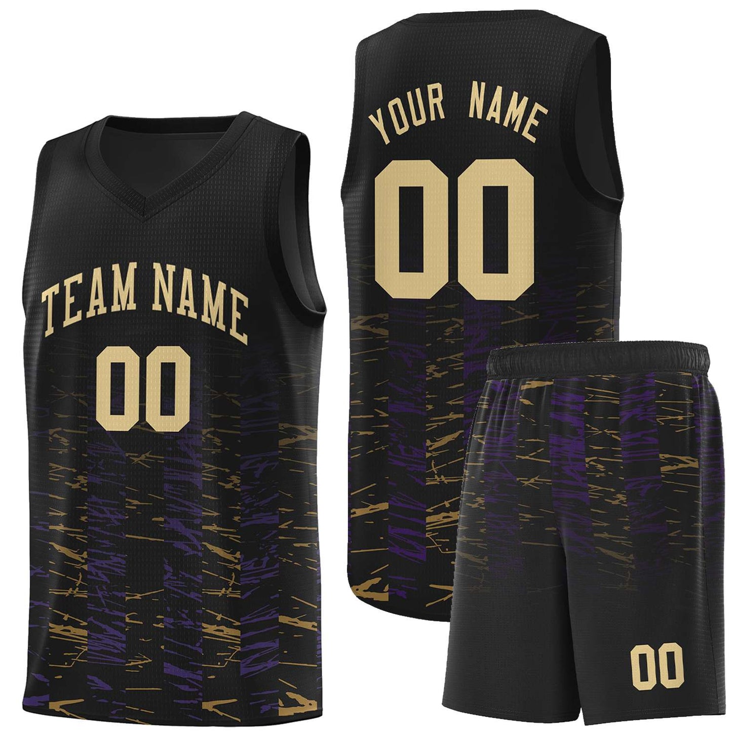 Custom Black Khaki Personalized Scratches Pattern Sports Uniform Basketball Jersey