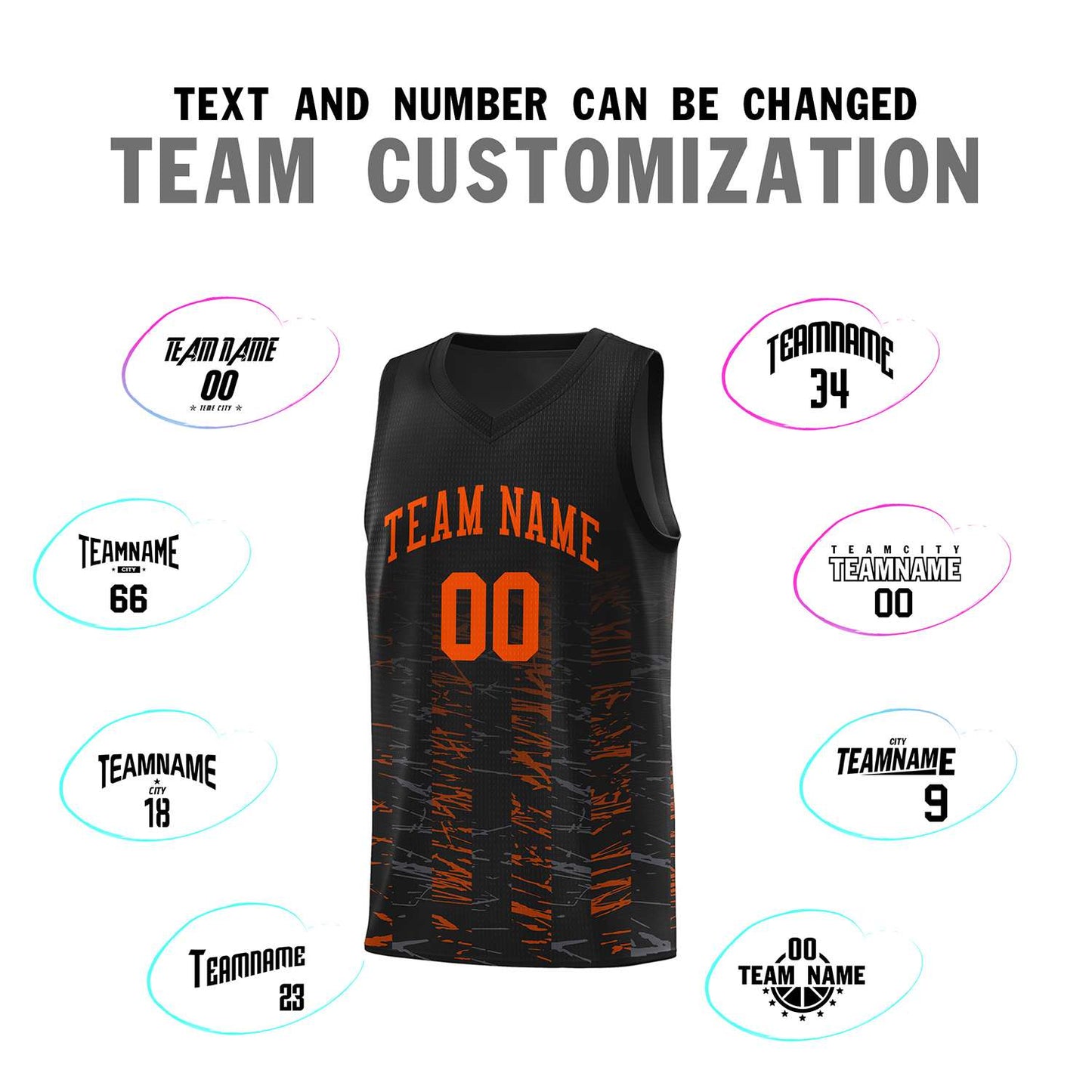 Custom Black Orange Personalized Scratches Pattern Sports Uniform Basketball Jersey