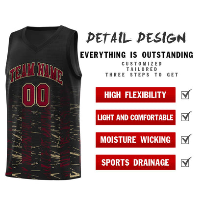 Custom Black Crimson Personalized Scratches Pattern Sports Uniform Basketball Jersey