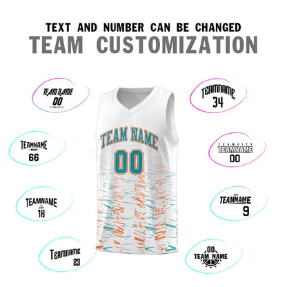 Custom White Aqua Personalized Scratches Pattern Sports Uniform Basketball Jersey