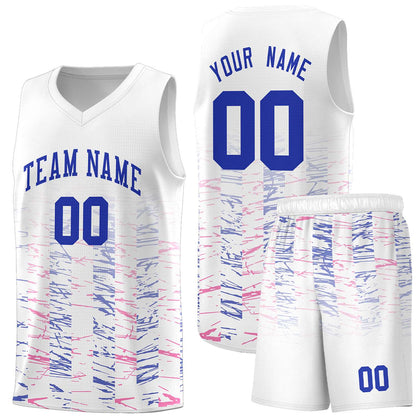 Custom White Royal Personalized Scratches Pattern Sports Uniform Basketball Jersey