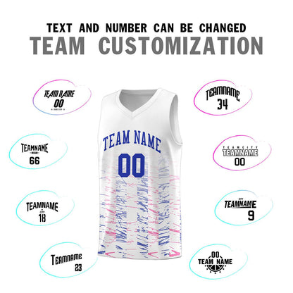 Custom White Royal Personalized Scratches Pattern Sports Uniform Basketball Jersey