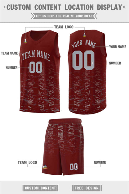 Custom Crimson Gray Personalized Scratches Pattern Sports Uniform Basketball Jersey