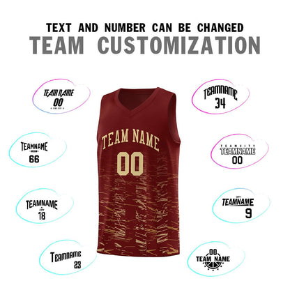 Custom Crimson Khaki Personalized Scratches Pattern Sports Uniform Basketball Jersey