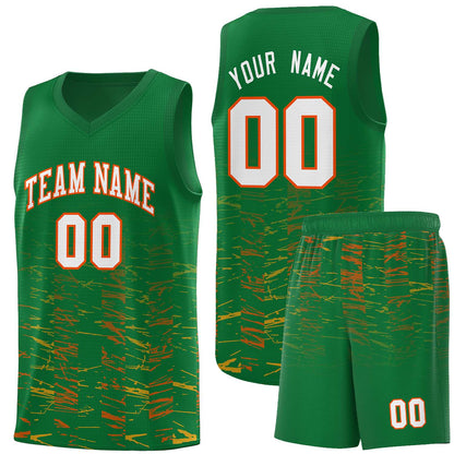 Custom Kelly Green White Personalized Scratches Pattern Sports Uniform Basketball Jersey