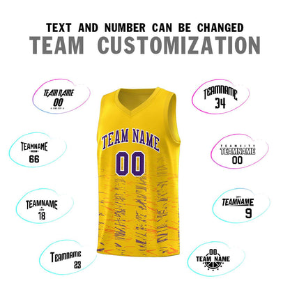 Custom Yellow Purple Personalized Scratches Pattern Sports Uniform Basketball Jersey