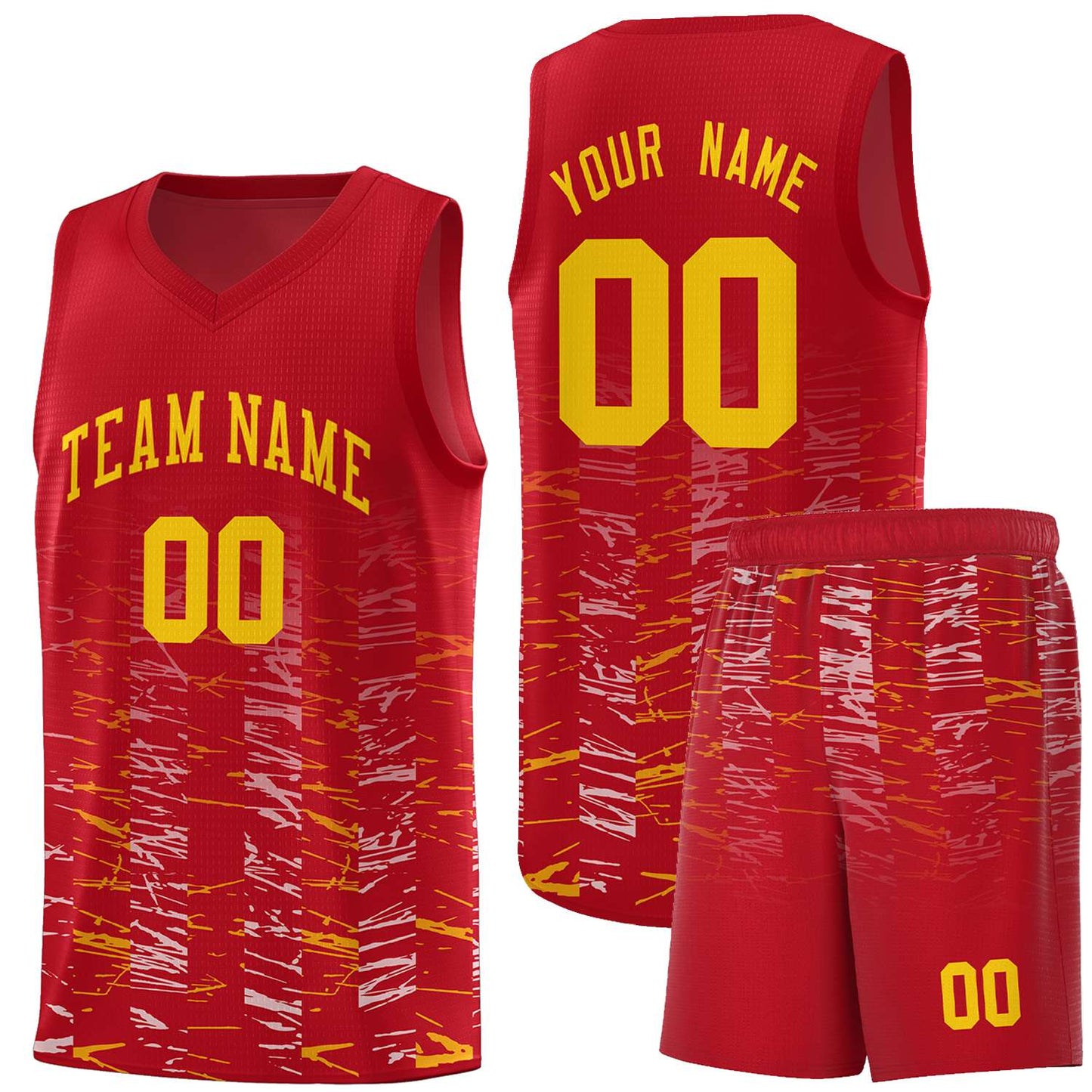 Custom Red Gold Personalized Scratches Pattern Sports Uniform Basketball Jersey