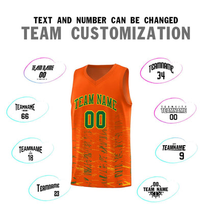 Custom Orange Kelly Green Personalized Scratches Pattern Sports Uniform Basketball Jersey