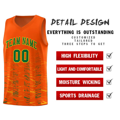 Custom Orange Kelly Green Personalized Scratches Pattern Sports Uniform Basketball Jersey