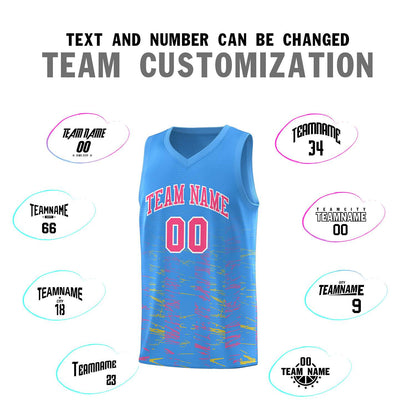 Custom Powder Blue Pink Personalized Scratches Pattern Sports Uniform Basketball Jersey