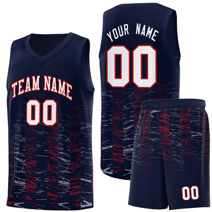 Custom Navy White Personalized Scratches Pattern Sports Uniform Basketball Jersey