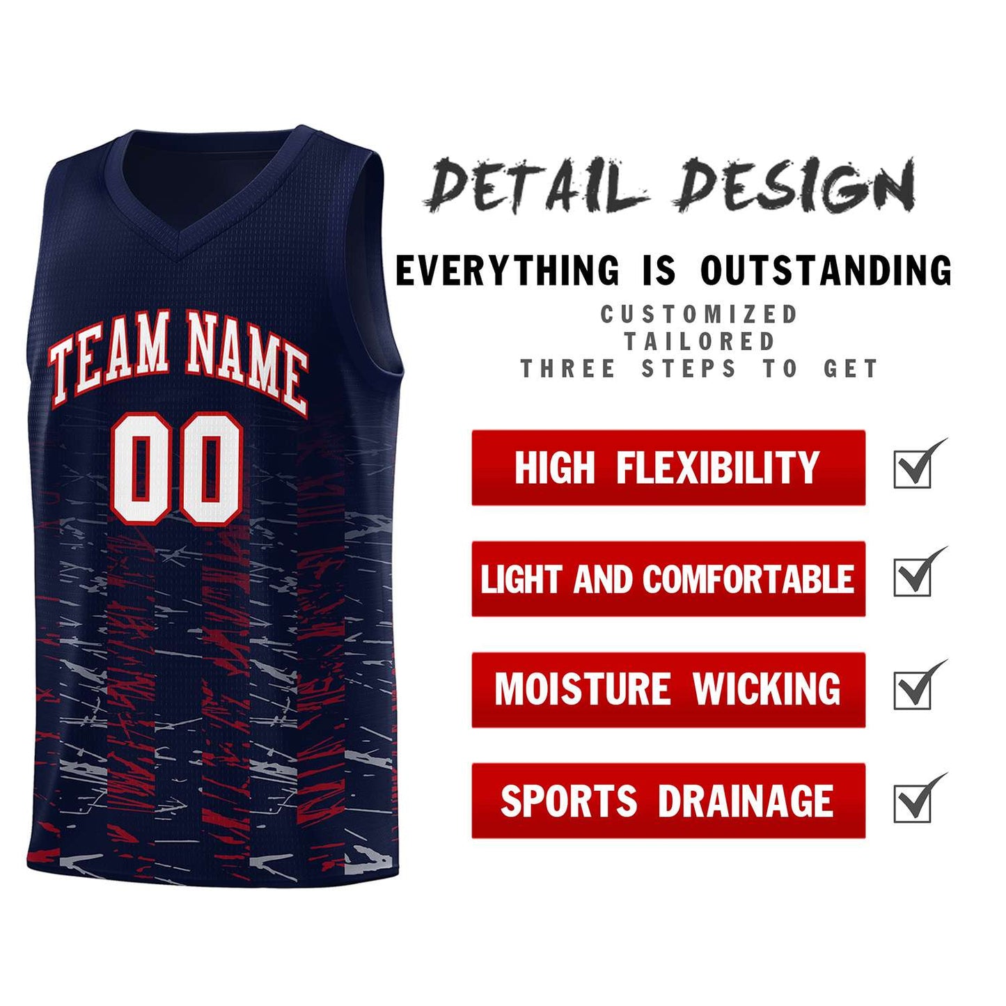 Custom Navy White Personalized Scratches Pattern Sports Uniform Basketball Jersey