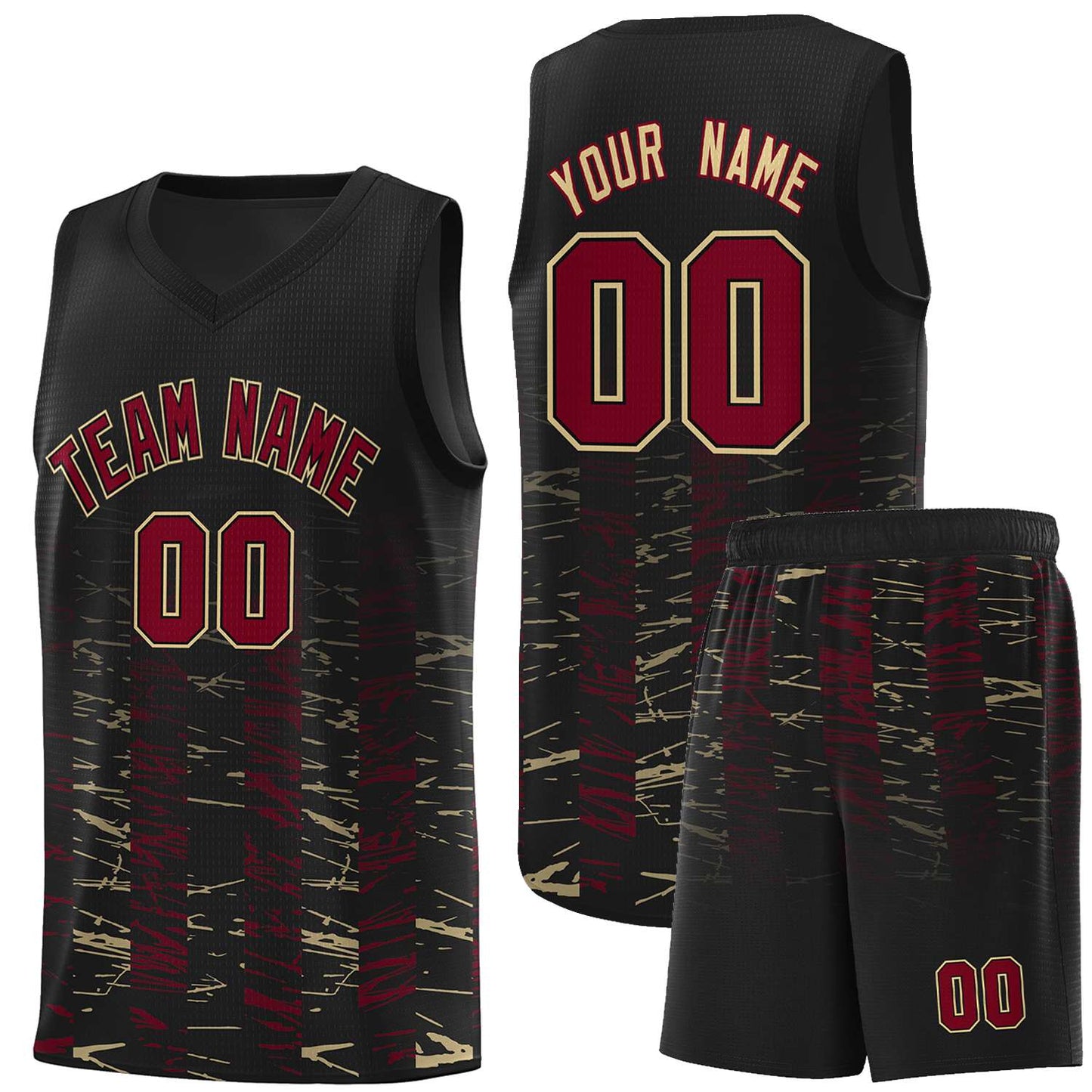 Custom Black Crimson Personalized Scratches Pattern Sports Uniform Basketball Jersey