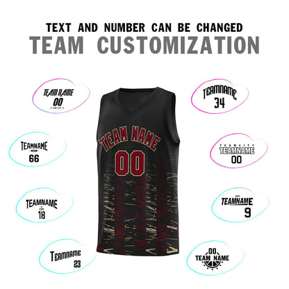 Custom Black Crimson Personalized Scratches Pattern Sports Uniform Basketball Jersey