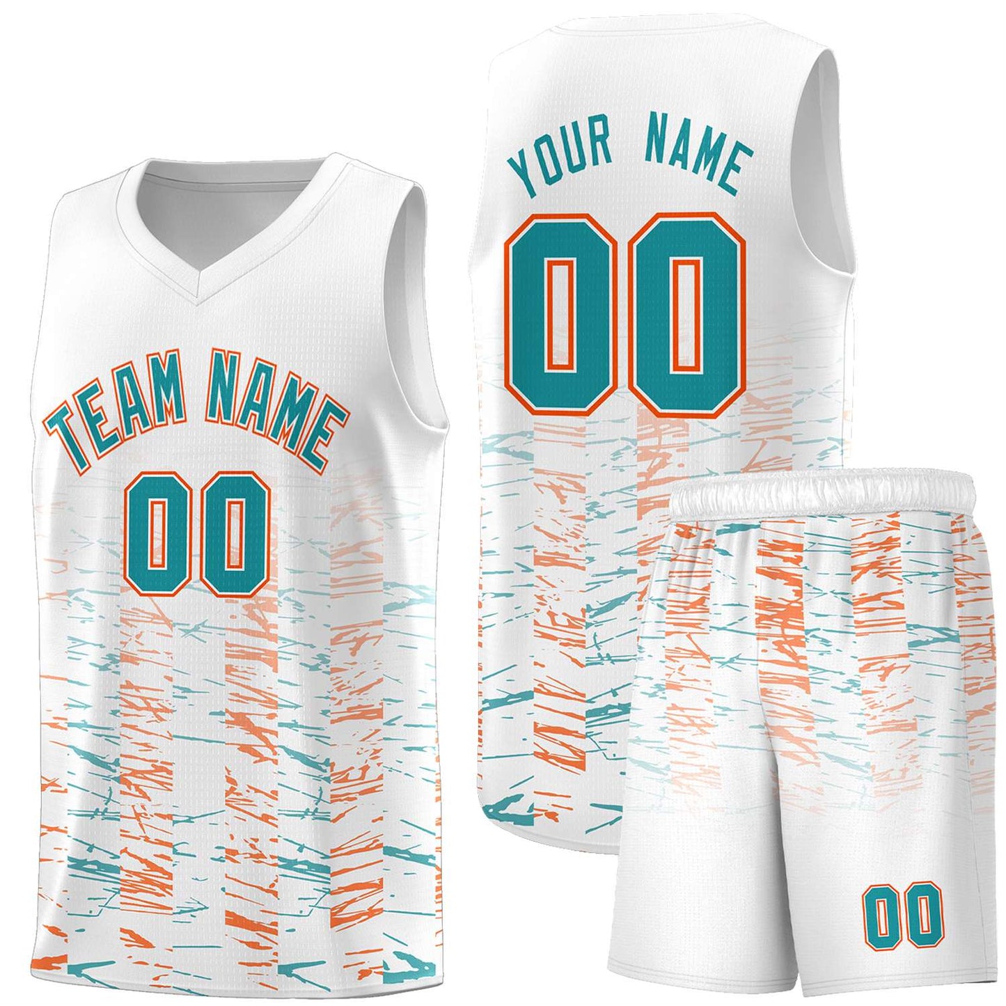 Custom White Aqua Personalized Scratches Pattern Sports Uniform Basketball Jersey