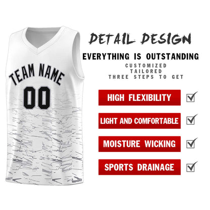 Custom White Black Personalized Scratches Pattern Sports Uniform Basketball Jersey