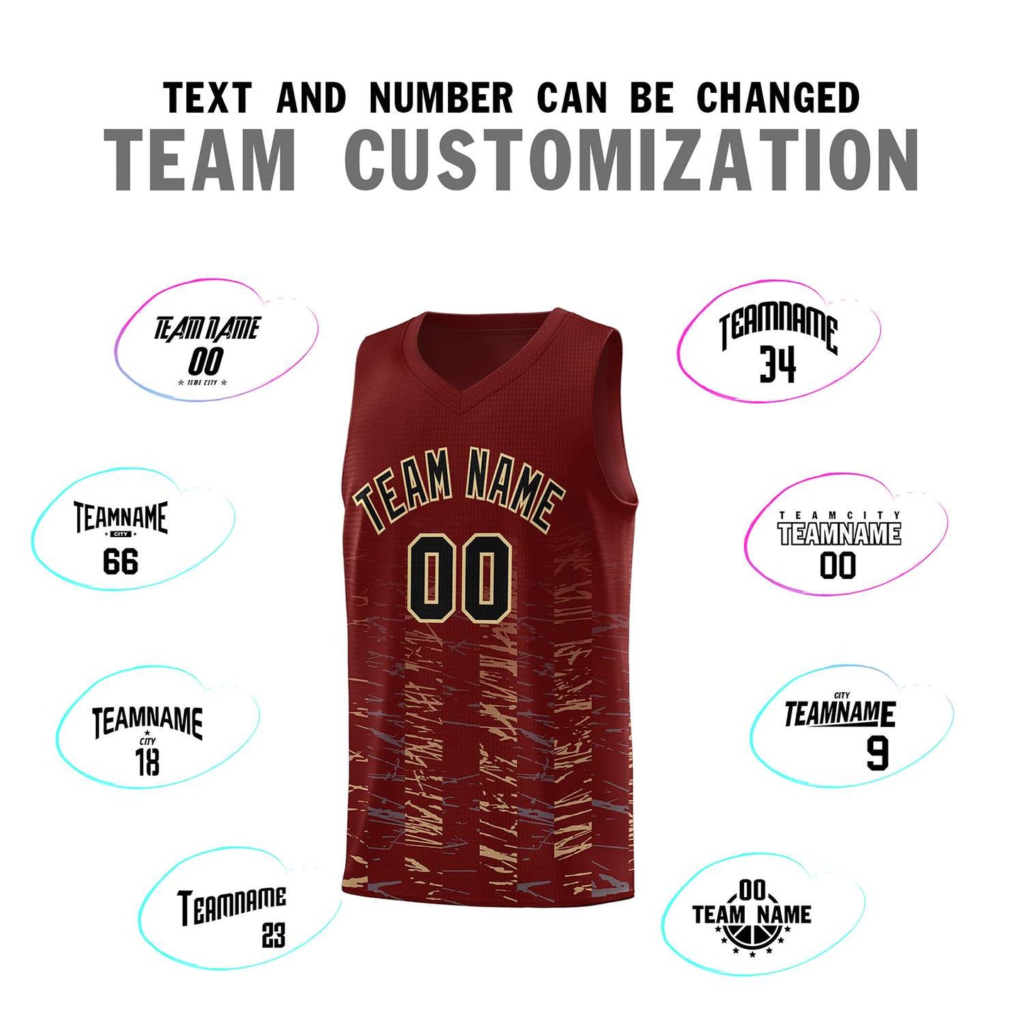 Custom Crimson Black Personalized Scratches Pattern Sports Uniform Basketball Jersey