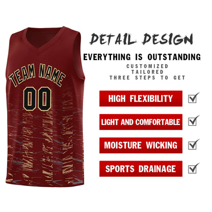 Custom Crimson Black Personalized Scratches Pattern Sports Uniform Basketball Jersey