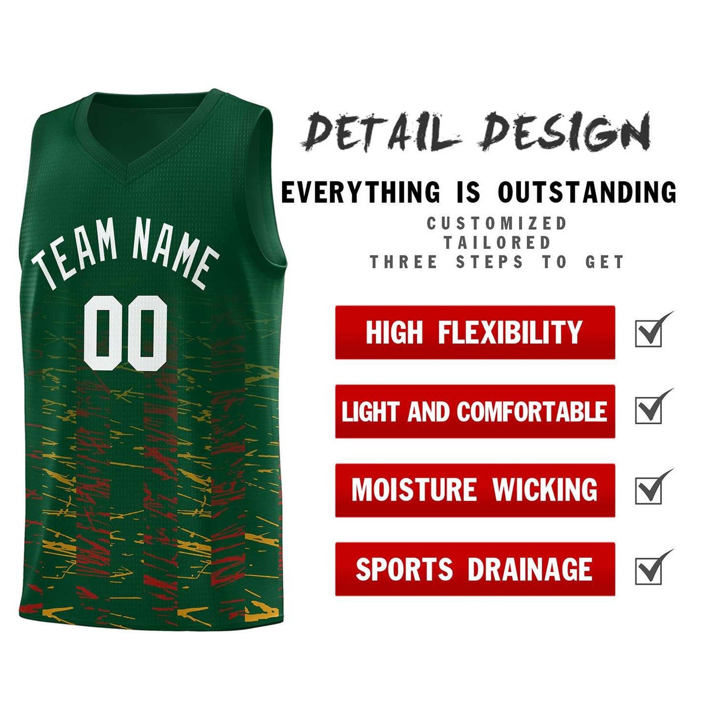 Custom Green White Personalized Scratches Pattern Sports Uniform Basketball Jersey