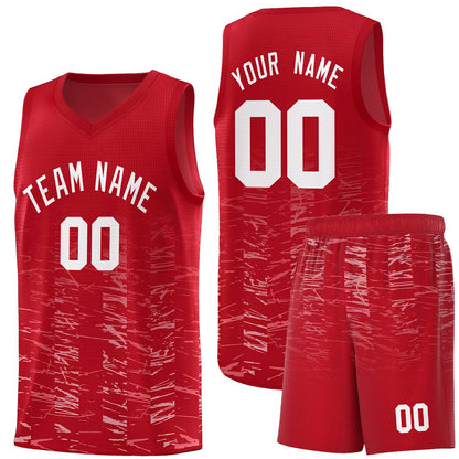 Custom Red White Personalized Scratches Pattern Sports Uniform Basketball Jersey