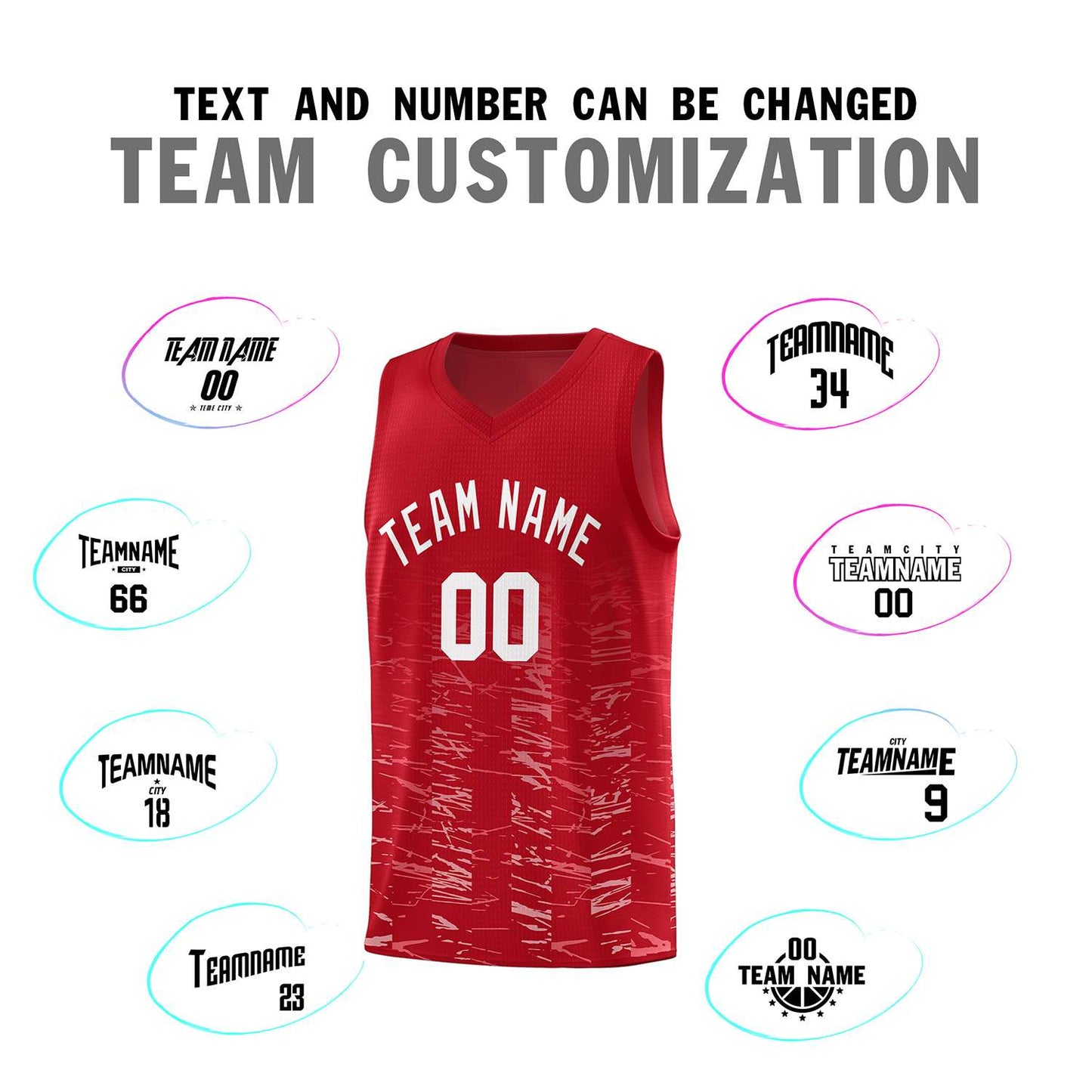 Custom Red White Personalized Scratches Pattern Sports Uniform Basketball Jersey