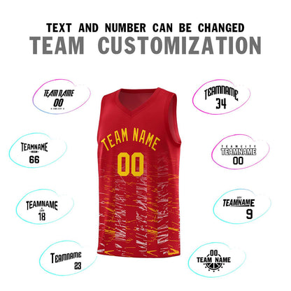 Custom Red Gold Personalized Scratches Pattern Sports Uniform Basketball Jersey