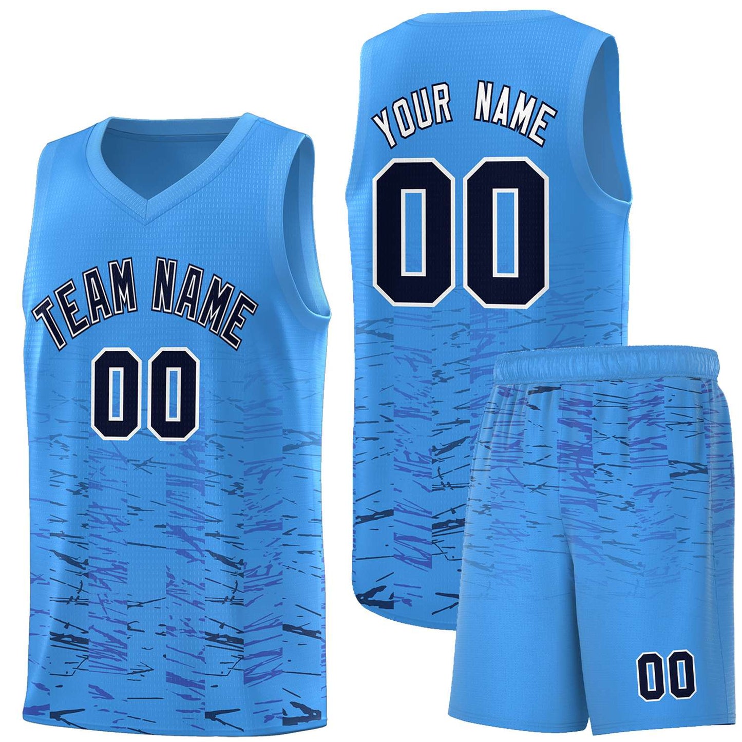 Custom Powder Blue Navy Personalized Scratches Pattern Sports Uniform Basketball Jersey