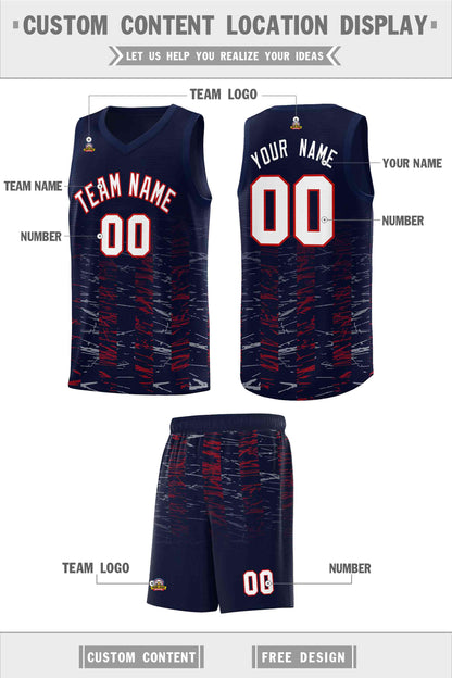 Custom Navy White Personalized Scratches Pattern Sports Uniform Basketball Jersey