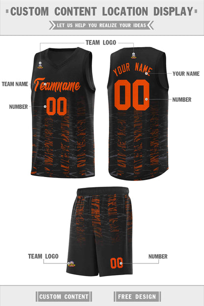 Custom Black Orange Personalized Scratches Pattern Sports Uniform Basketball Jersey