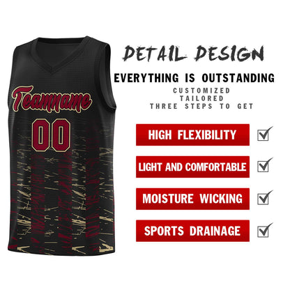 Custom Black Crimson Personalized Scratches Pattern Sports Uniform Basketball Jersey