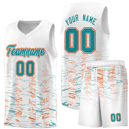 Custom White Aqua Personalized Scratches Pattern Sports Uniform Basketball Jersey