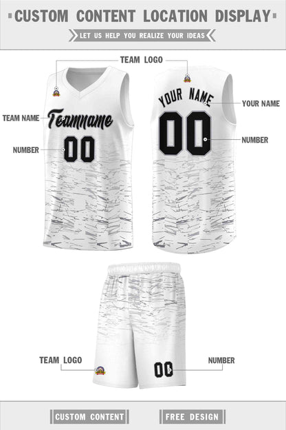 Custom White Black Personalized Scratches Pattern Sports Uniform Basketball Jersey