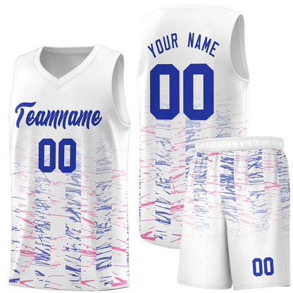 Custom White Royal Personalized Scratches Pattern Sports Uniform Basketball Jersey